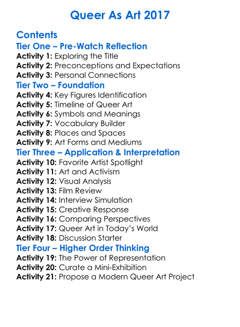 Queer As Art 2017 Worksheet Activity Booklet