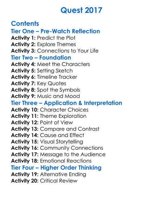 Quest 2017 Worksheet Activity Booklet