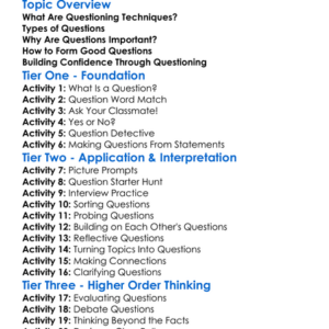 Questioning Techniques Worksheet Activity Booklet