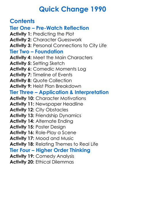 Quick Change 1990 Worksheet Activity Booklet