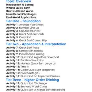 Quick Sort Worksheet Activity Booklet