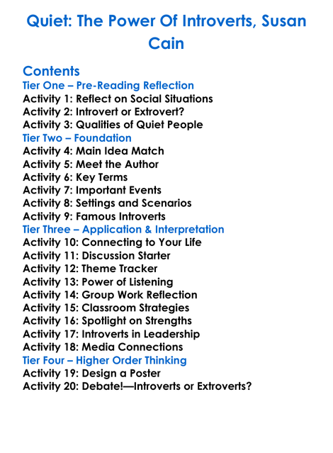 Quiet The Power Of Introverts Susan Cain Worksheet Activity Booklet
