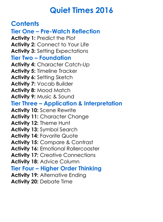 Quiet Times 2016 Worksheet Activity Booklet