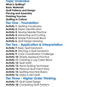 Quilting Basics And Techniques Worksheet Activity Booklet