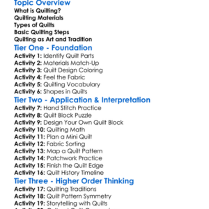 Quilting Basics Worksheet Activity Booklet