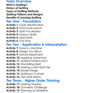 Quilting Methods Worksheet Activity Booklet