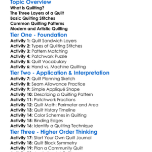 Quilting Techniques Worksheet Activity Booklet