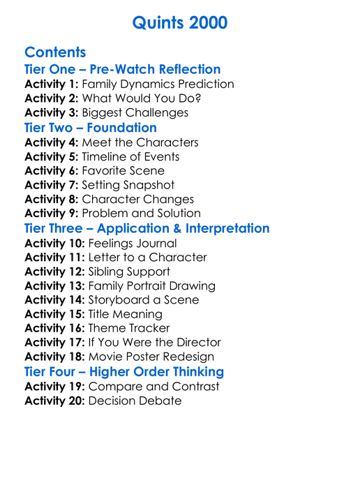 Quints 2000 Worksheet Activity Booklet