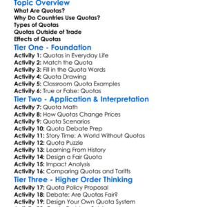 Quotas Worksheet Activity Booklet