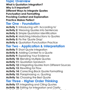 Quotation Integration Worksheet Activity Booklet