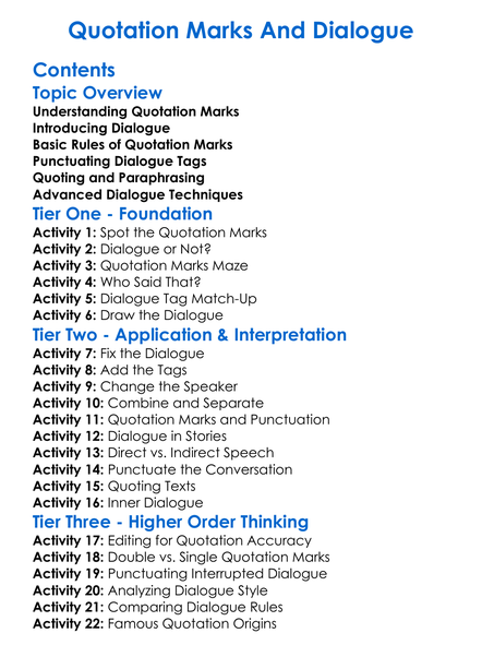 Quotation Marks And Dialogue Worksheet Activity Booklet