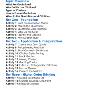 Quotations And Citations Worksheet Activity Booklet