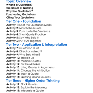 Quotations Worksheet Activity Booklet