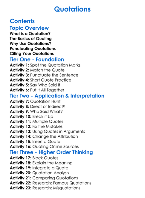 Quotations Worksheet Activity Booklet