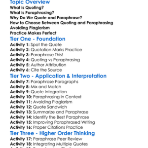 Quoting And Paraphrasing Worksheet Activity Booklet
