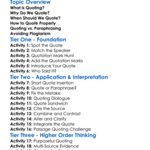 Quoting Text Worksheet Activity Booklet