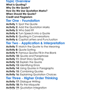 Quoting Worksheet Activity Booklet