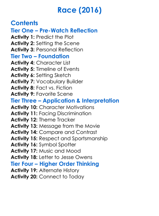 Race 2016 Worksheet Activity Booklet