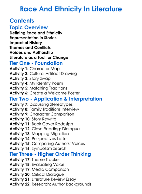 Race And Ethnicity In Literature Worksheet Activity Booklet