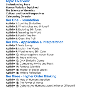 Race And Human Variation Worksheet Activity Booklet