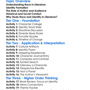 Race And Identity In Literature Worksheet Activity Booklet