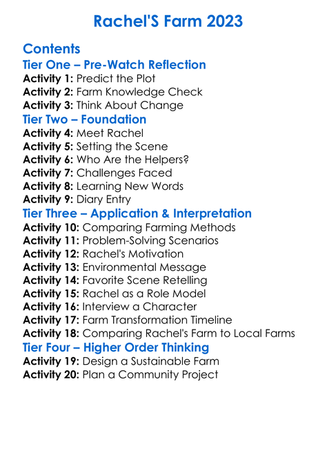Rachels Farm 2023 Worksheet Activity Booklet