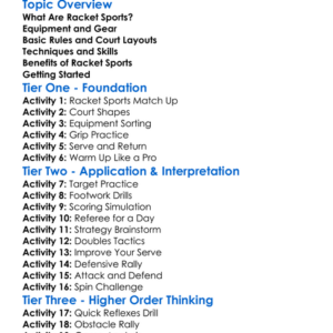 Racket Sports Basics Worksheet Activity Booklet