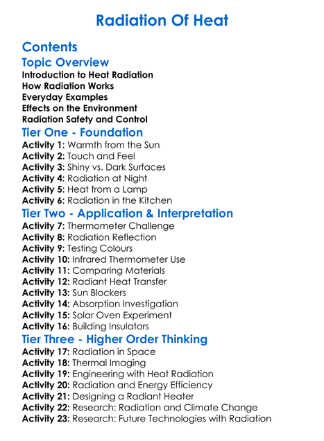 Radiation Of Heat Worksheet Activity Booklet