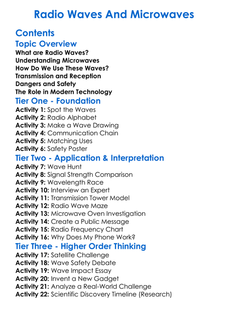 Radio Waves And Microwaves Worksheet Activity Booklet