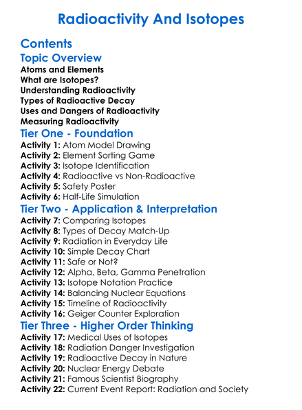 Radioactivity And Isotopes Worksheet Activity Booklet