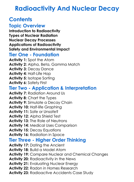 Radioactivity And Nuclear Decay Worksheet Activity Booklet
