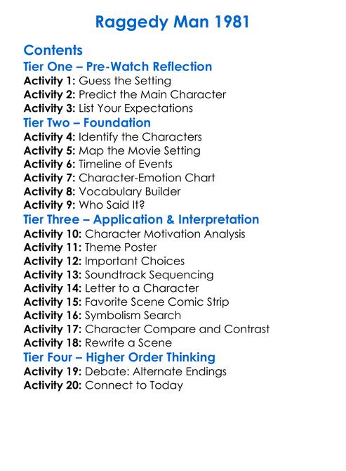 Raggedy Man 1981 Worksheet Activity Booklet