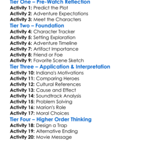 Raiders Of The Lost Ark 1981 Worksheet Activity Booklet