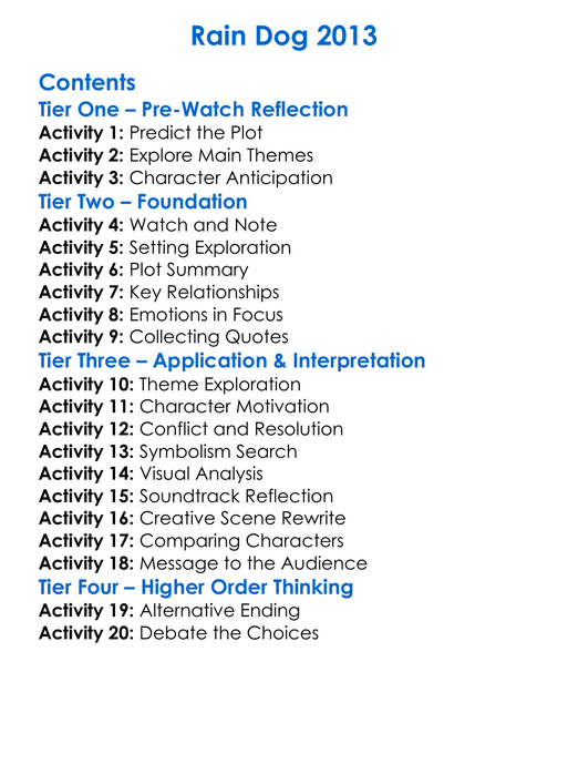 Rain Dog 2013 Worksheet Activity Booklet