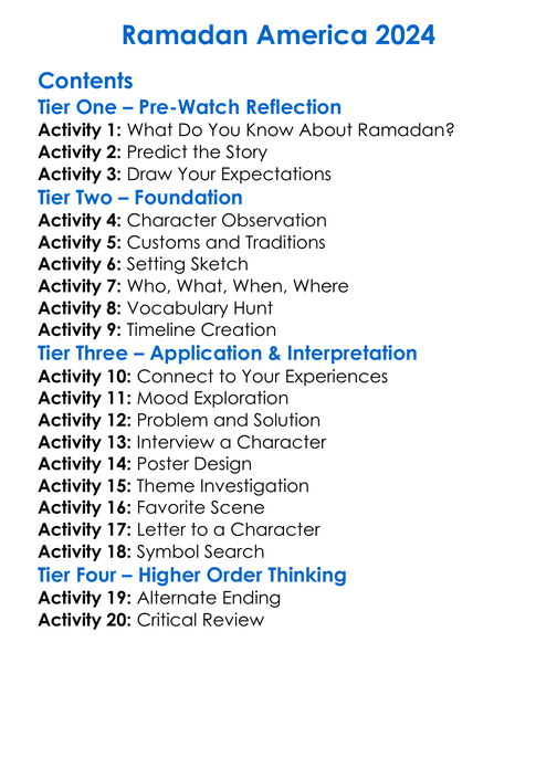 Ramadan America 2024 Worksheet Activity Booklet