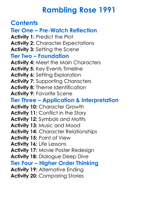 Rambling Rose 1991 Worksheet Activity Booklet