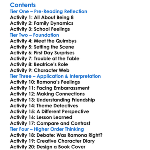 Ramona Quimby Age 8 Beverly Cleary Worksheet Activity Booklet