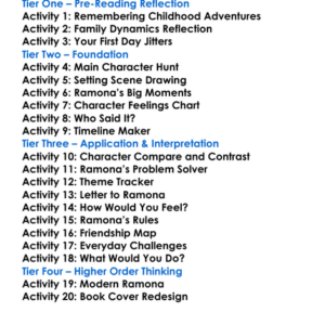 Ramona Series Beverly Cleary Worksheet Activity Booklet