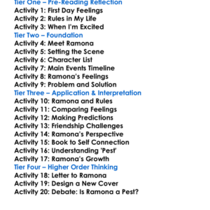 Ramona The Pest Worksheet Activity Booklet