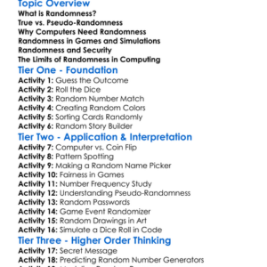 Randomness In Computing Worksheet Activity Booklet