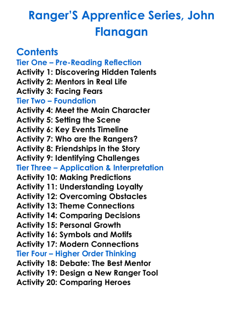 Rangers Apprentice Series John Flanagan Worksheet Activity Booklet