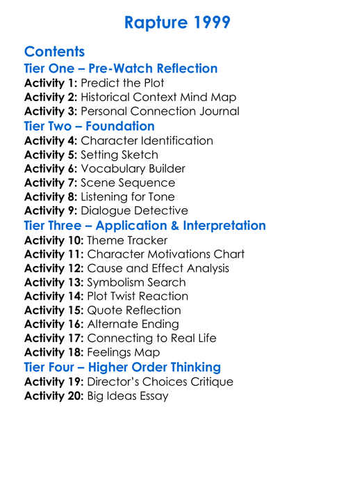 Rapture 1999 Worksheet Activity Booklet