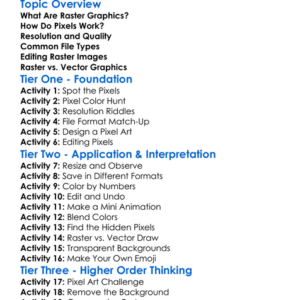 Raster Graphics Basics Worksheet Activity Booklet