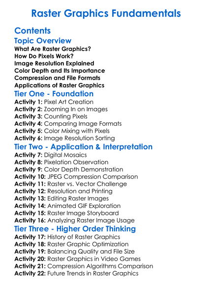 Raster Graphics Fundamentals Worksheet Activity Booklet
