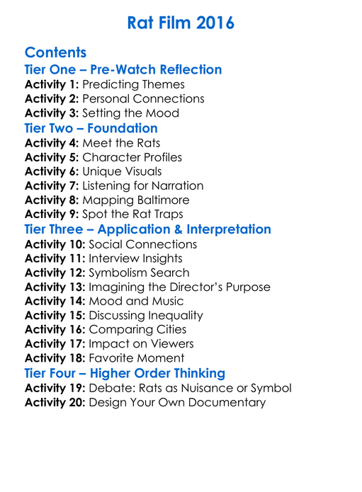 Rat Film 2016 Worksheet Activity Booklet