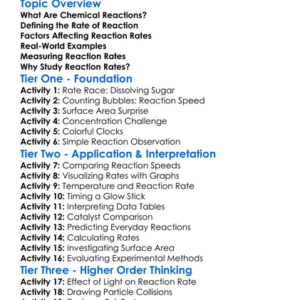 Rates Of Chemical Reactions Worksheet Activity Booklet