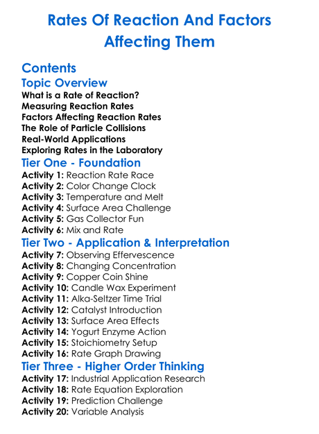 Rates Of Reaction And Factors Affecting Them Worksheet Activity Booklet
