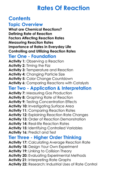 Rates Of Reaction Worksheet Activity Booklet