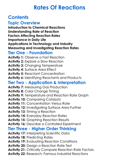 Rates Of Reactions Worksheet Activity Booklet