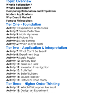 Rationalism Versus Empiricism Worksheet Activity Booklet
